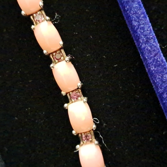 Peruvian Pink Opal & Orissa Rhodolite Garnet Tennis Link Style Bracelet. - Picture 9 of 11